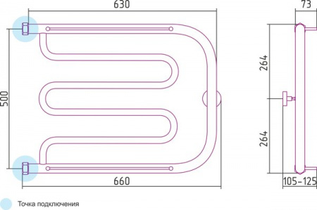 Водяной полотенцесушитель Сунержа Лира 2П 500х650 Н. Г.  00-0012-5065 фото