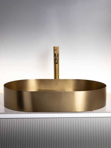 Накладная раковина из нержавеющей стали AltroBagno Eterno 001025OrSp матовое золото фото