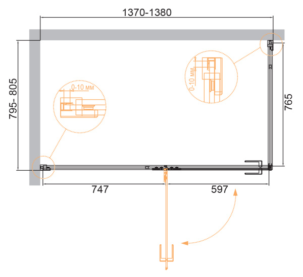Душевой уголок Cezares Bellagio BELLAGIO-AH-1-140/80-C-NERO фото