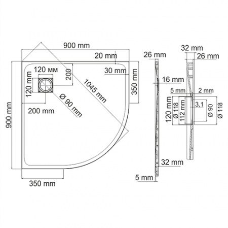 Поддон для душа WasserKRAFT Main 41T01 90х90 фото