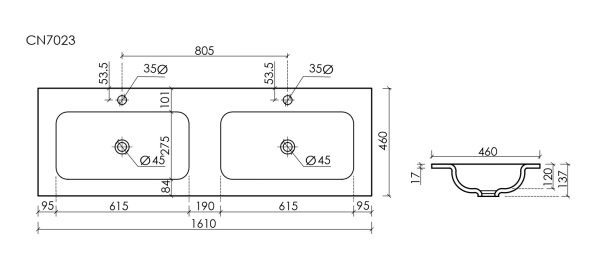 Двойная раковина Ceramica Nova Grace CN7023MB 161x45 черная матовая фото