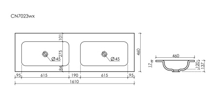 Двойная раковина Ceramica Nova Grace CN7023MBwx 161x45 черная матовая фото