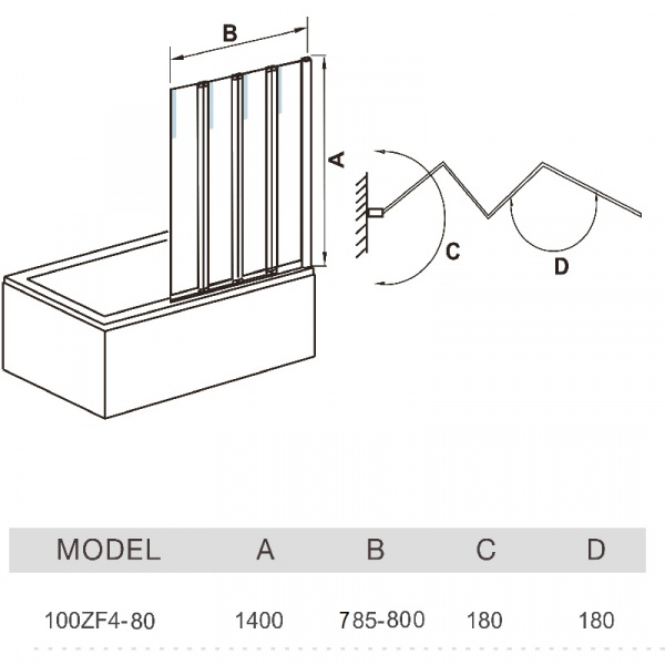Шторка для ванны складная WeltWasser WW100 100ZF4-80 80 см прозрачное стекло фото