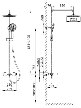 Душевая система Vincea Rondo VSFS-1R1MB черная матовая фото