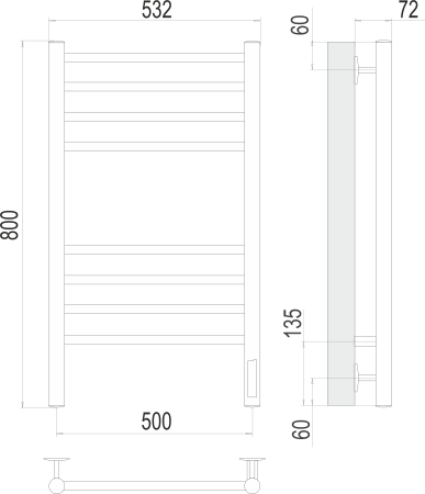 Полотенцесушитель электрический Terminus Аврора П8 500х800 КС 9003 матовый  4670078527486 фото