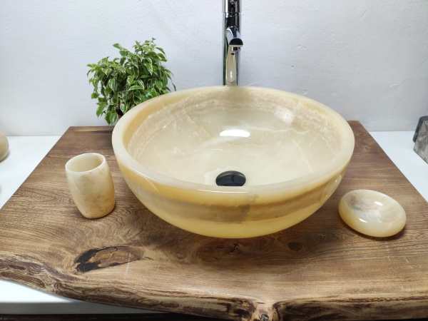 Накладная раковина из оникса Bowl Yellow Medium TinLip BO-01085 (45*45*17) фото