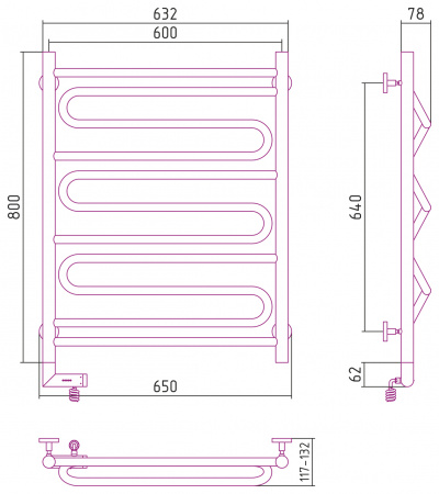 Электрический полотенцесушитель Сунержа Элегия 2.0 00-5219-8060 80х60 правый фото