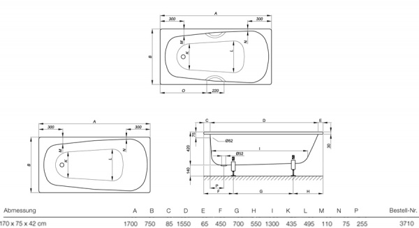 Стальная ванна Bette Form 3710 AD 170х75 на ножках фото
