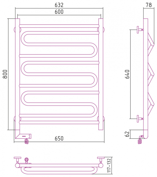 Электрический полотенцесушитель Сунержа Элегия 2.0 00-5219-8060 80х60 правый фото