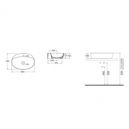 Накладная раковина Azzurra Elegance ECI60M bi*1 60 см фото