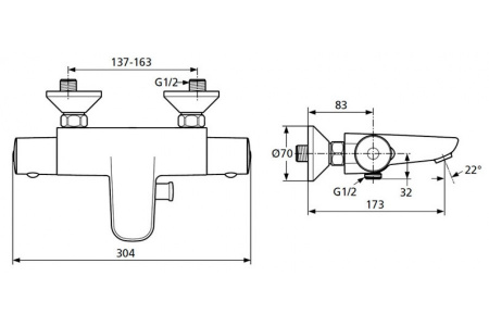 Термостатический смеситель для ванны с душем Ideal Standard Ceratherm 50 A5550AA фото