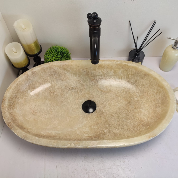 Накладная раковина из оникса Oval Yellow Marmo OO-00659 (70*40*13cм) фото
