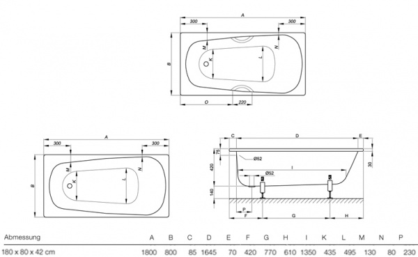 Стальная ванна Bette Form 3800 AD 180x80 на ножках фото