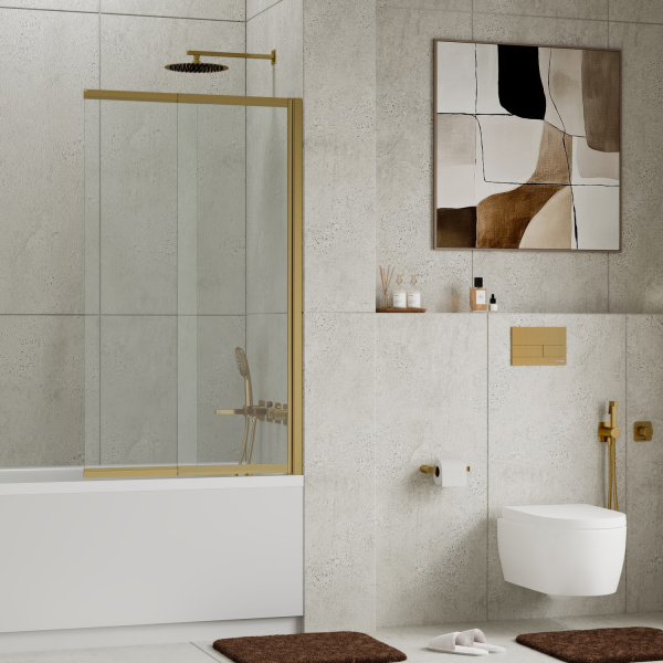 Стеклянная шторка на ванну WasserKRAFT Schunter 82S02-100 матовое золото фото