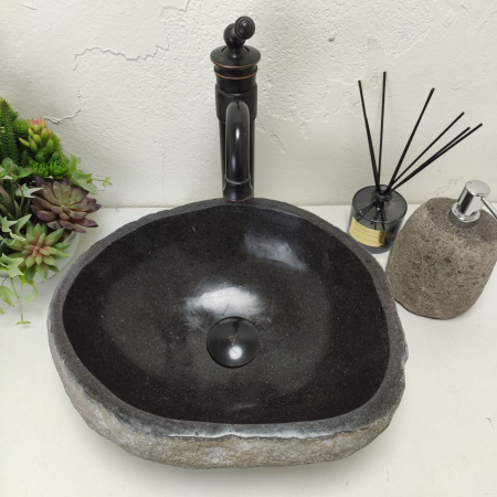 Накладная раковина из речного камня RS01445 (38*31*15) фото