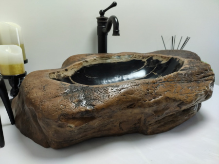 Накладная раковина из окаменелого дерева FSB-0408 (76*41*17) фото