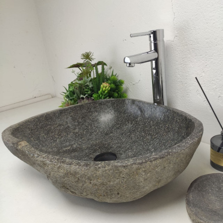 Накладная раковина из речного камня RS01378 (48*43*15) фото