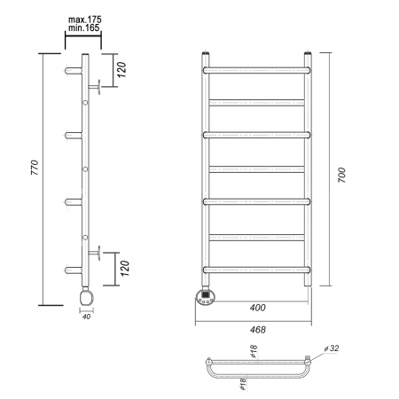 Полотенцесушитель электрический Domoterm Орфей Орфей П7 400x700 EL фото