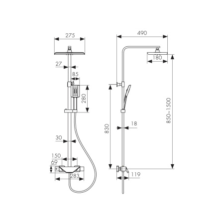 Душевая система (стойка) с термостатом Kaiser Quadris 25182-2 черная матовая фото