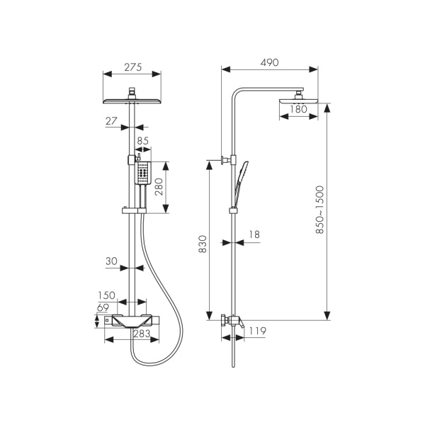 Душевая система (стойка) с термостатом Kaiser Quadris 25182-2 черная матовая фото