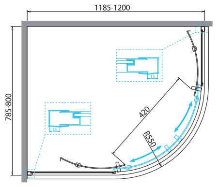 Душевой уголок BelBagno DUE DUE-RH-2-120/80-C-Cr фото