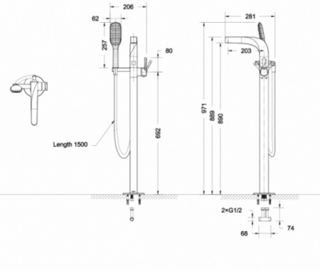 Смеситель для ванны напольный Bravat Wave F674108C-B фото