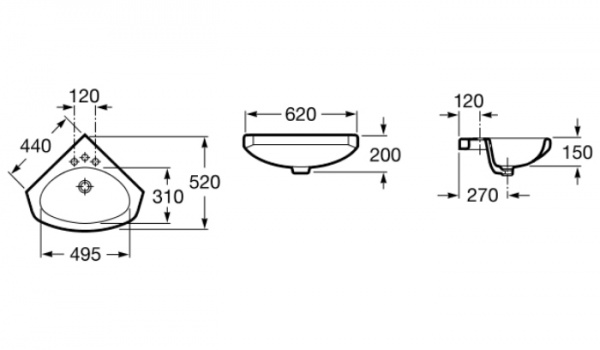 Раковина угловая Roca Estudio 325200001 62 см фото