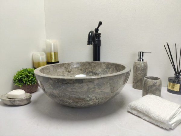 Раковина из мрамора Indo Bowl Grey теплый Tin Lip Small BM-00257 фото
