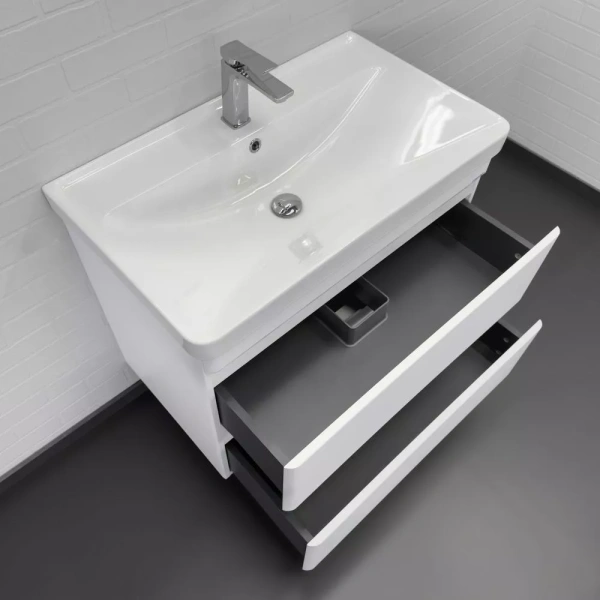 Тумба с раковиной Comforty Енисей-80П2 00-00021339CF белый глянец фото