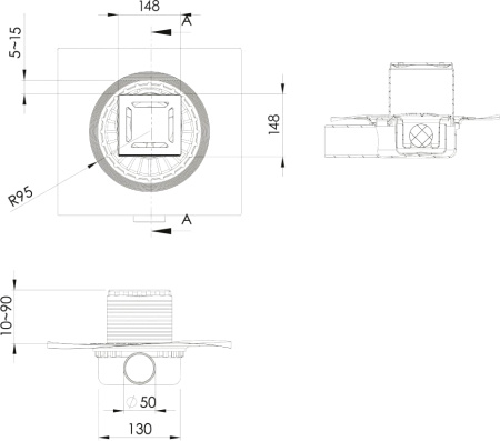 Душевой трап Berges Wasserhaus Zentrum Norma 091363 15x15 см, хром фото