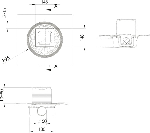 Душевой трап Berges Wasserhaus Zentrum Norma 091363 15x15 см, хром фото