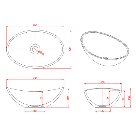 Накладная раковина Montebianco Averno 20145 45x30 фото