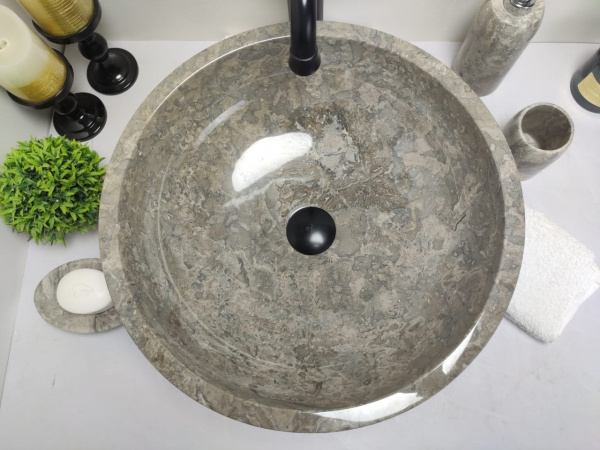 Раковина из мрамора Indo Bowl Grey TinLip Medium BM-00028 фото