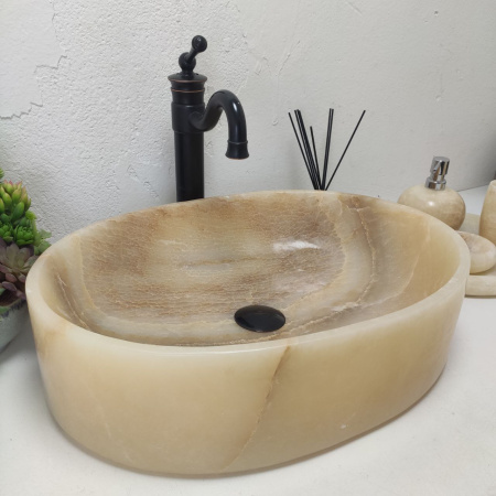 Накладная раковина из оникса Oval Yellow OY-01587 (53*38*15) фото