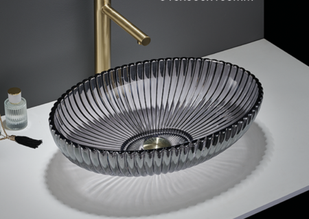 Накладная раковина стеклянная CeramaLux NC GL49A 51x35 графит фото