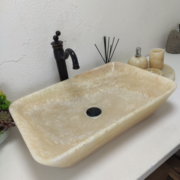 Накладная раковина из оникса Scuare Big Yellow SO-01539 (60*40*14) фото