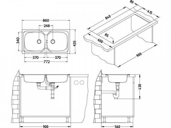 Мойка для кухни Alveus Basic 70 (Satin), слив 60 мм фото