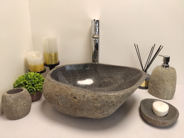 Накладная раковина из речного камня RSM0628 (43*36*15) фото