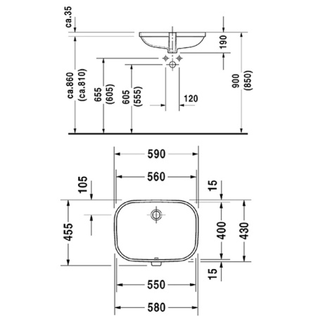 Раковина встраиваемая снизу Duravit D-Code 0338560000 56x40 фото