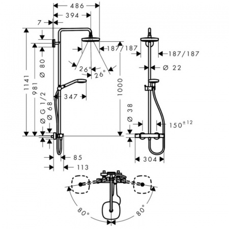 Душевая система (стойка) Hansgrohe Croma Select E Showerpipe 180 2jet 27256400 фото