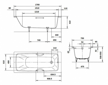 Стальная ванна Kaldewei Cayono мод. 750 арт. 2750.0001.0001 170х75 фото