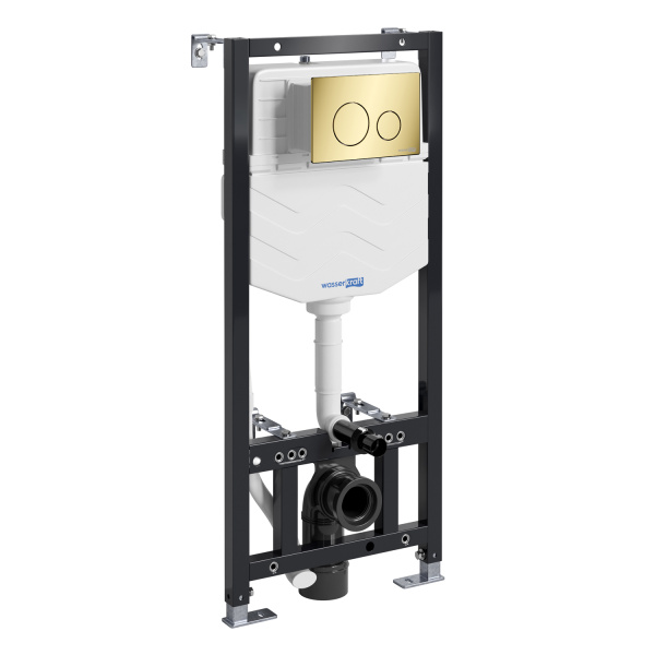 Инсталляция для подвесного унитаза WasserKRAFT Aller 10TLT.010.ME.PG02 с кнопкой, глянцевое золото фото