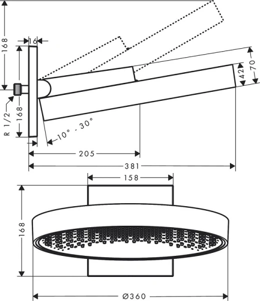 Верхний тропический душ Hansgrohe 360 1jet 26230990 полированное золото фото