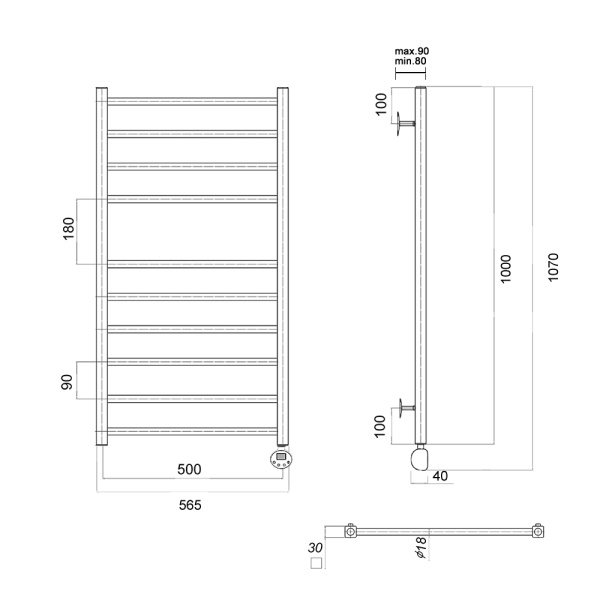 Полотенцесушитель электрический Domoterm Куба Куба П10 500х1000 ER фото