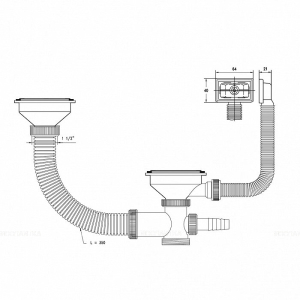Сифон для двойной мойки Iddis Kitchen Line S21UPS0i84 фото