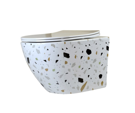 Подвесной унитаз безободковый Bronze de Luxe Terrazzo 2092-W с сиденьем фото