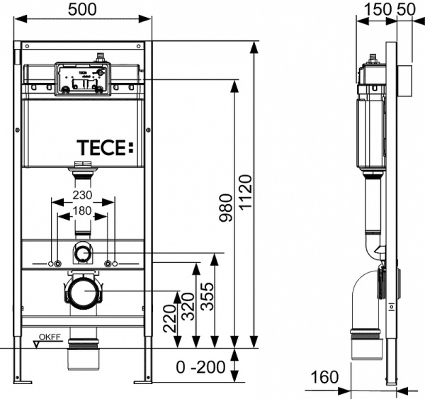 Инсталляция для подвесного унитаза  Tece Base K440407 с черной матовой клавишей смыва, с шумоизоляцией фото