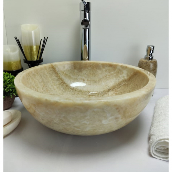 Накладная раковина из оникса Indo Bowl Yellow Small TinLip BO-00324 фото