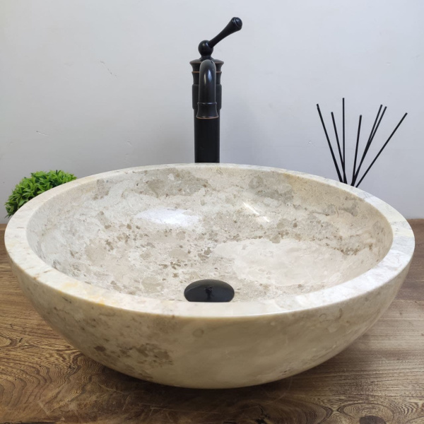 Накладная раковина из мрамора Bowl Cream Medium Tin Lip1.9 см BM-01130 (45*45*15см) фото