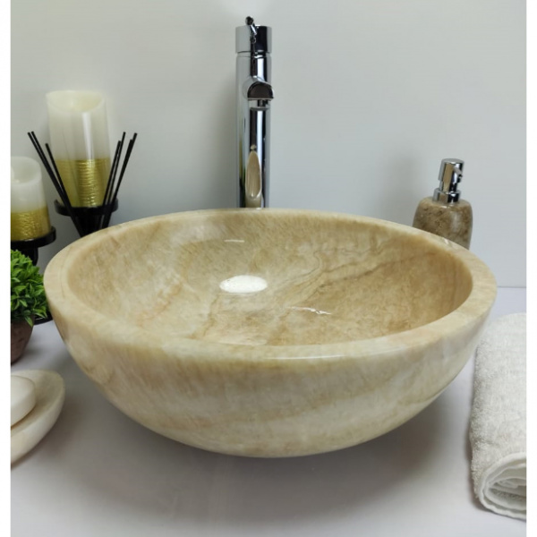 Накладная раковина из оникса Indo Bowl Yellow Small TinLip BO-00323 фото